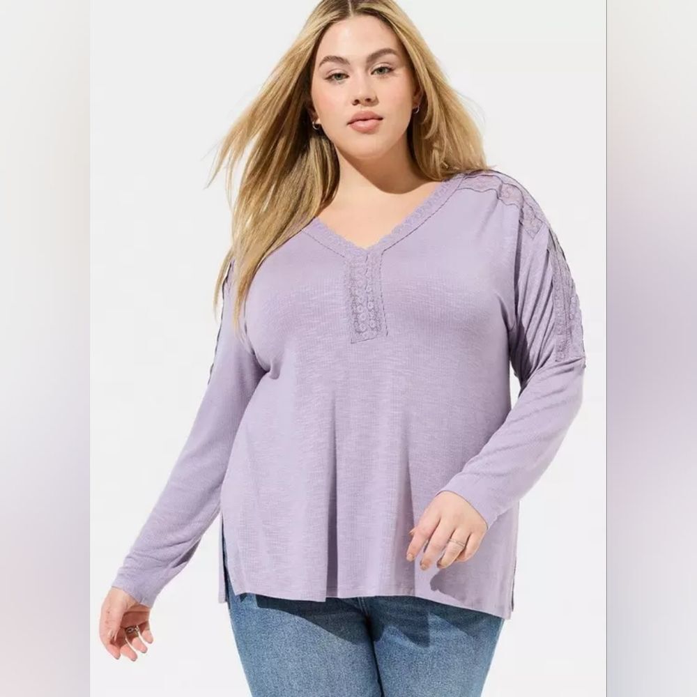 Torrid Super Soft Slub Long Sleeve Drop Shoulder Lace Yoke Top Shirt Size Medium